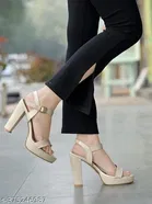 [177] Cream Solid Open Toe High-Top Heel Sandals for Women 