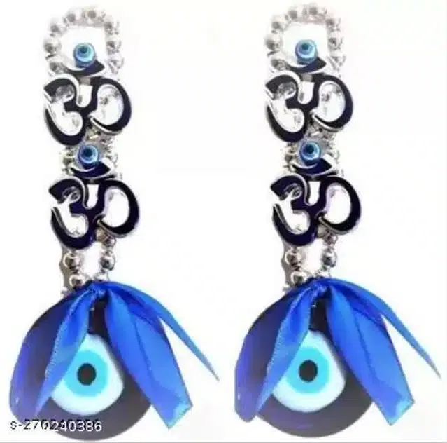 Two Om Evil Eyes Wall Hanging (Blue, Pack of 2)