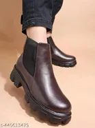 Shoetopia Solid Synthetic Heeled Boots Brown 