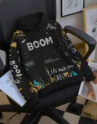 Fleece Printed Hoodie for Men, Black 