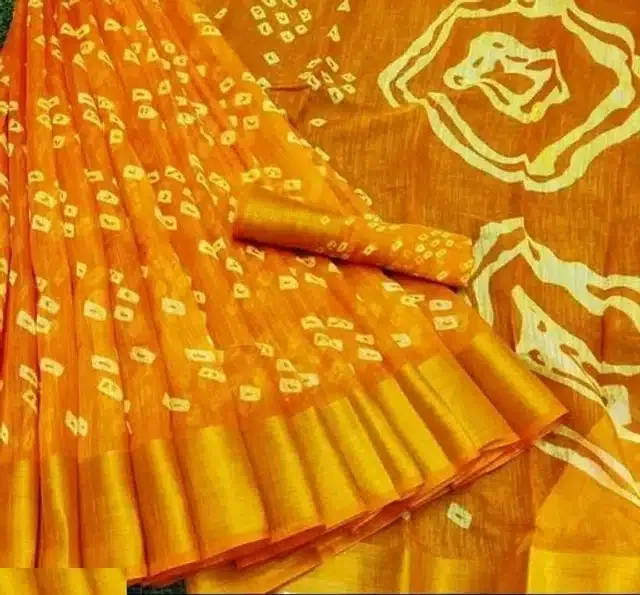 Women's Printed Saree with Unstitched Blouse (Yellow, 6.0 m)