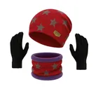 Woolen Printed Cap & Neck Warmer with Gloves for Men (Maroon, Set of 2)