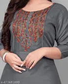 Solid Embroidered Rayon Kurti for Women 