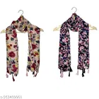 Poly Chiffon Scarves for Women, Beige, Pack of 2
