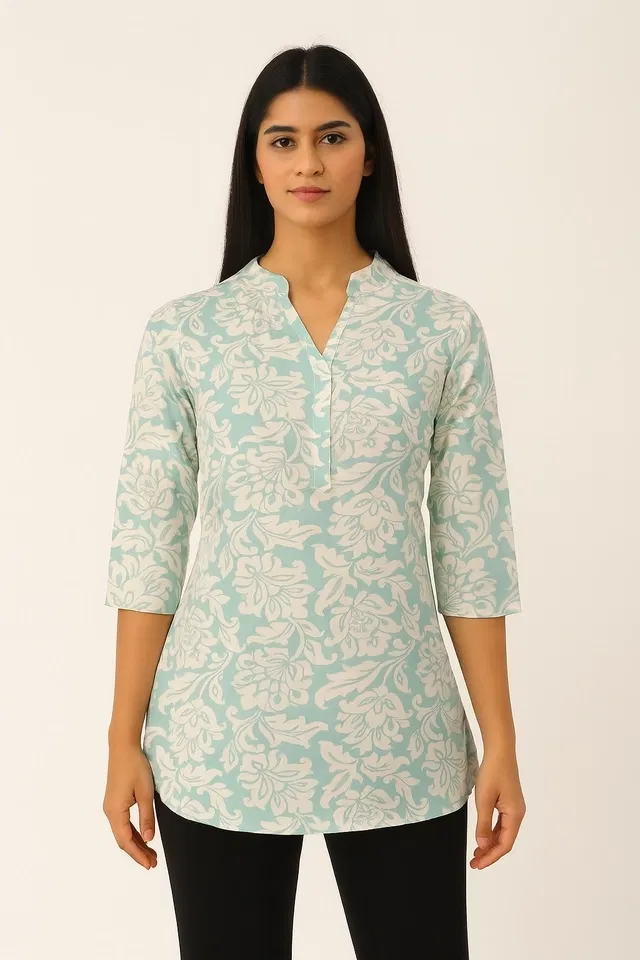 Womens Regular Sleeves Casual Wear Short Kurti (Green M)