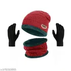 Woolen Beanie Cap with Neck Scarf & Hand Gloves for Men & Women 