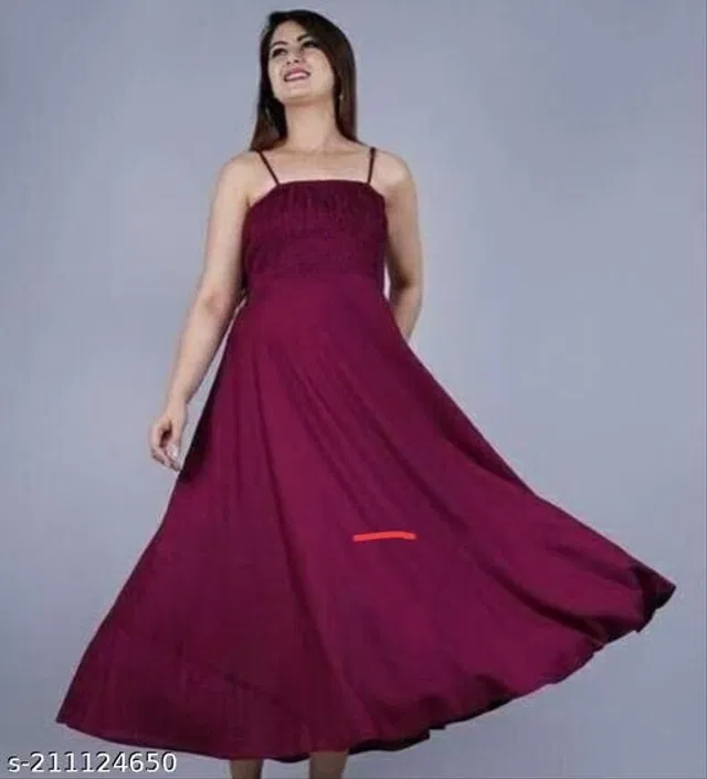 Poly Crepe Dress for Women (Purple, L)
