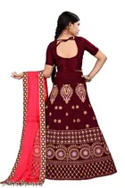 Satin Embroidered Lehenga with Choli & Dupatta for Girls 