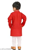 Solid Button Cotton Kurta Set for Boys 