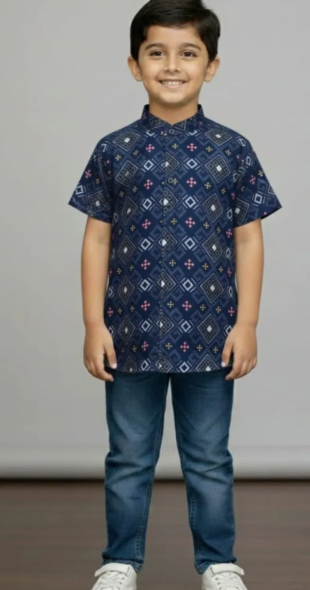 Cotton Blend Shirt For Boys, Blue (0-2 Years)
