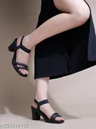 Shoetopia Textured Black Round Toe High-Top Heel Sandals 