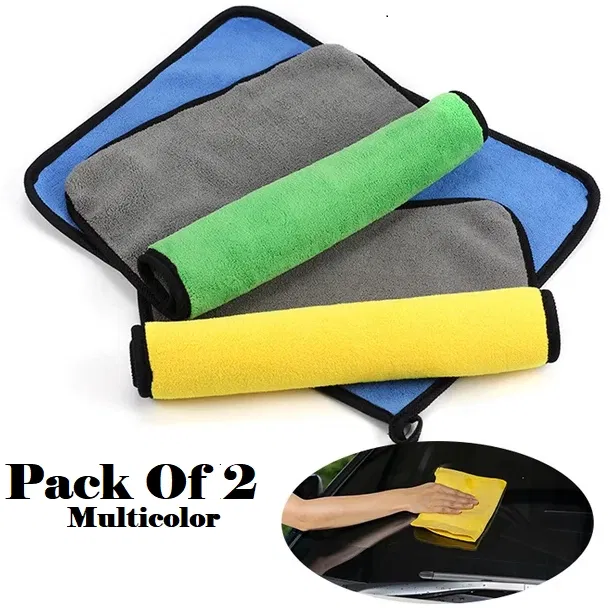 Microfiber Thick Lint & Streak-Free Multipurpose Cleaning Clothes (Multicolor, Pack of 2)