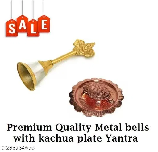 Kachua Yantra and Pooja Bell Combo, Pack of 2 (Yellow, 2)