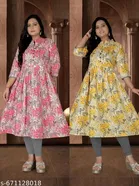 Floral Printed Cotton Kurti for Women, Pack of 2 