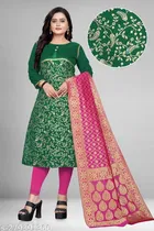 Soft Silk Printed Kurti with Dupatta for Women 