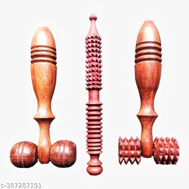 Wooden Body Massager Set (Brown, Set of 3)