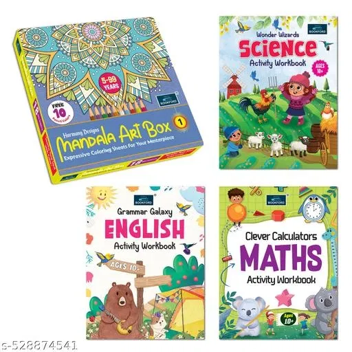 Harmony Mandala Boxx Part 1 + Set of 3 Maths, English & Science Workbooks (Age 10+) – A perfect learning combo to boostt creativity, logic, and academic skills!