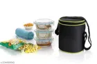 Glass Premium 3 Container Lunch Box with Bag (Multicolor, 400 ml)