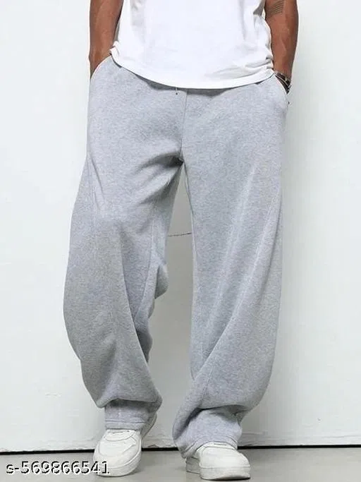 Cotton Blend Solid Trackpant for Men, Grey (XL)