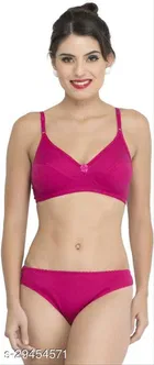Cotton Blend Solid Lingerie Set for Women 