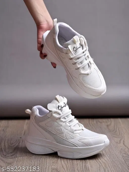 Textured Mesh Sneakers for Girls (White, 14-15 Years)