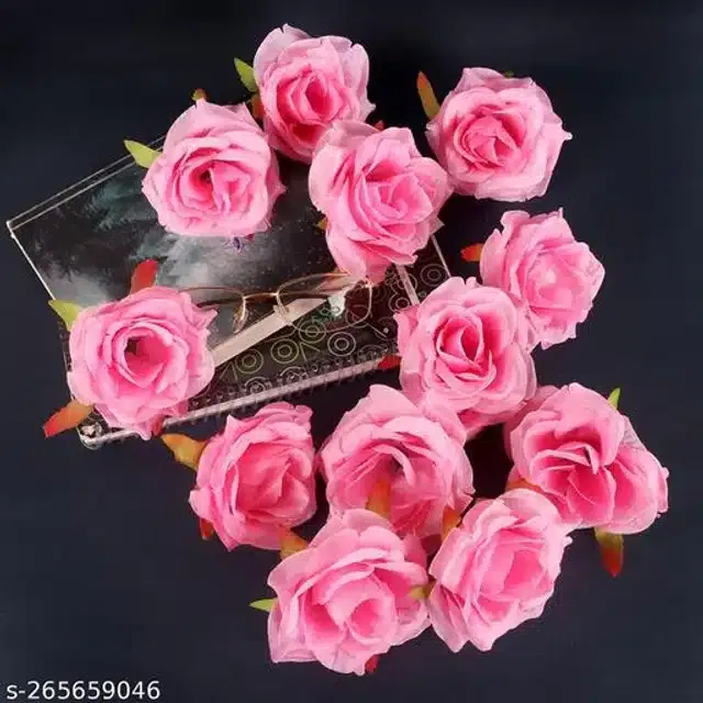 Polyester Artificial Rose Flowers (Pink, Pack of 12)