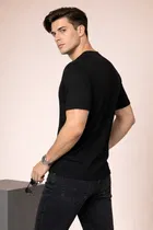 Polyester Solid T-Shirt for Men, Black 