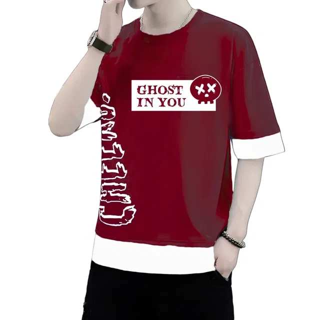 Cotton Blend Round Neck T-Shirts for Boys (Maroon, 8-9 Years)