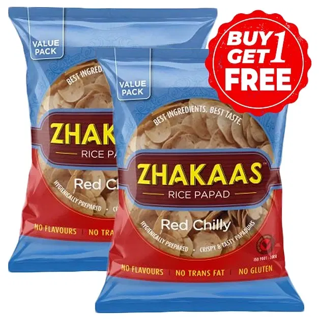 ज़हखास राइस पापड़ रेड चिली 2X100 g (1 के साथ 1 मुफ्त )