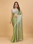 Organza Solid Saree for Women (Green, 6.3 m)