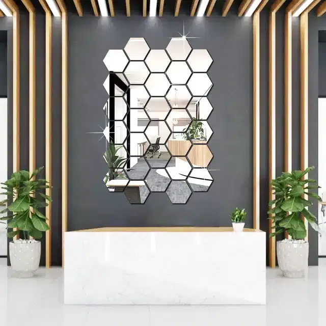 Acrylic Hexagon Shaped Wall Mirror Stickers (Silver, Pack of 32)