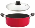 Aluminium Nonstick Casserole with Glass Lid (Red, Set of 1)