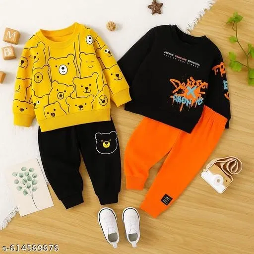 BEAR & GREAT Printed Winter Wear Co-Ord Set for Boys, Pack of 2 (Multicolor, 3-6 Months)