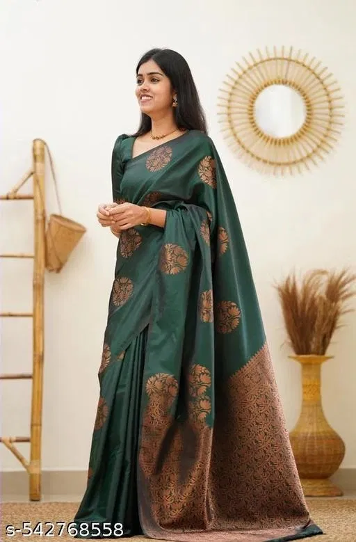 Banarasi Silk Saree for Women (Green, Free Size)