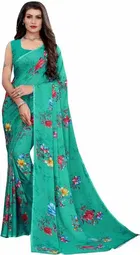 Kanooda Fancy Women Georgette Flower Printed Saree 