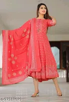 Rayon Printed Kurti with Dupatta for Women 