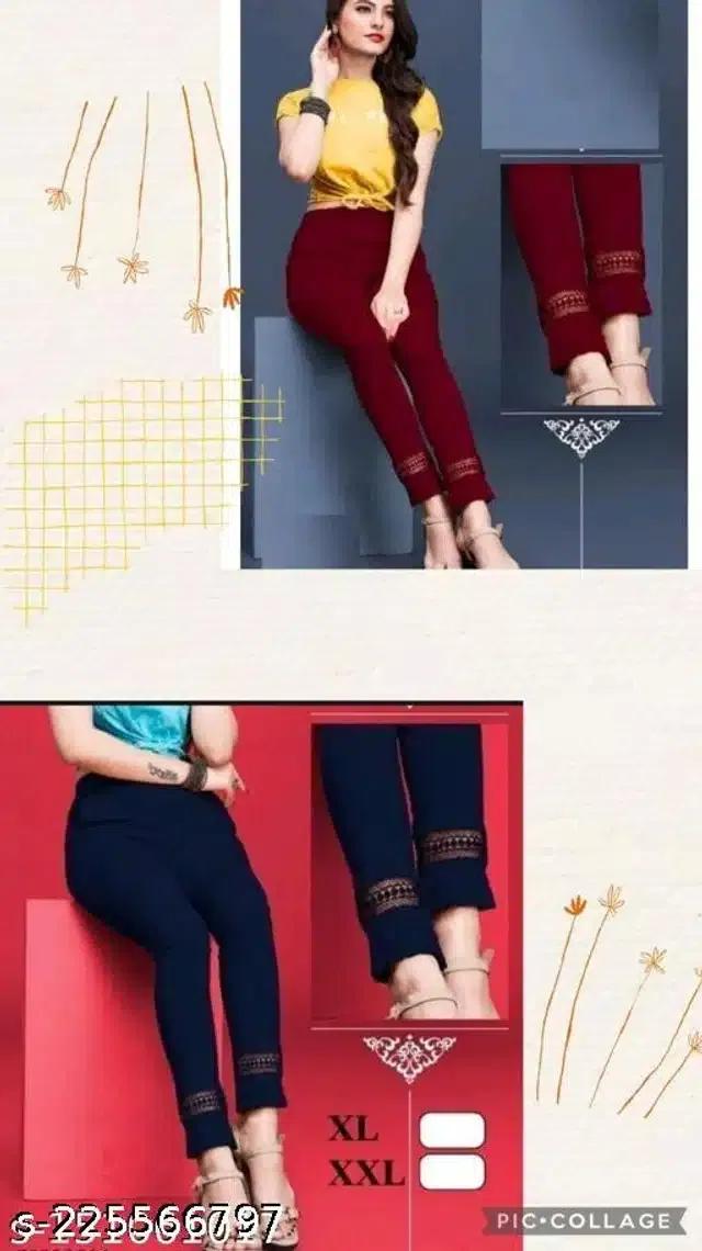 Cotton Lycra Trouser for Women (Maroon & Navy Blue, 40) (Pack of 2)