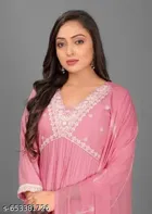 Linen Embroidered Kurta Set for Women 