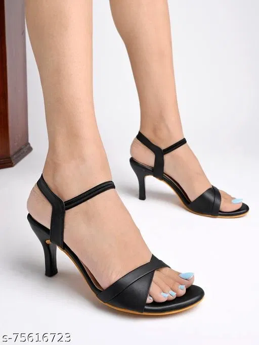 Shoetopia Black Stiletto Open Toe Heels (IND-8)