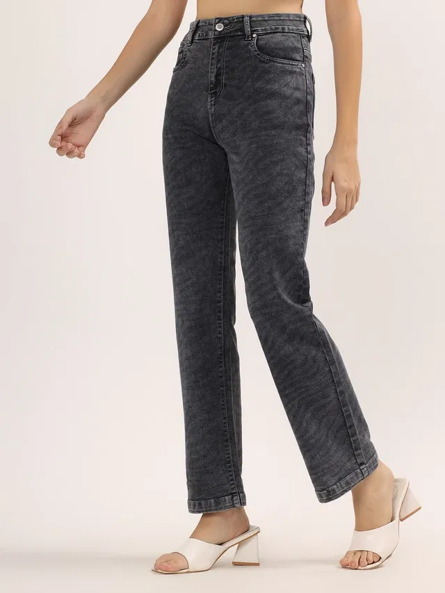 Denim Straight Fit Jeans for Women (Dark Grey, 32)