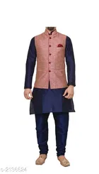 Banarasi Dupion Silk Solid Kurta with Pyjama & Jacket for Men 