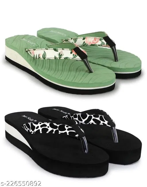 Twosoft EVA Flip-flops for Women (Black, 4) Pack of 2