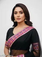 Georgette Solid Saree for Women, Black 