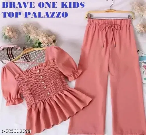 Rajasthani Printed Crepe Cord Set for Girls (Peach, 9-10 Years)
