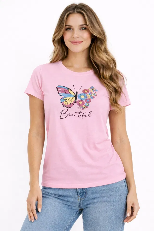 Cotton Blend Printed T-shirt for Men, Pink (L)