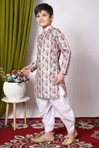 Dupion Silk Printed Kurta with Dhoti for Boys, Multicolor 