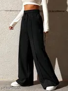 Cotton Blend Solid Trousers for Men, Black 