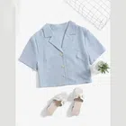 Half Sleeves Solid Crop Shirt for Women (Sky Blue, S)