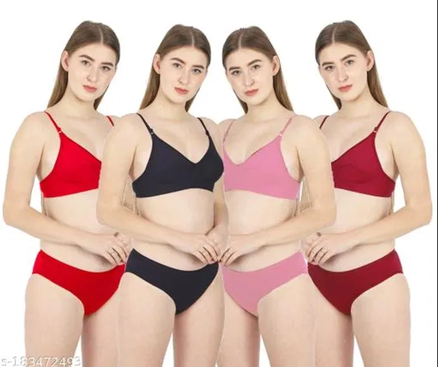 Cotton Blend Solid Lingerie Set for Women (Multicolor, 34B) (Pack of 4)