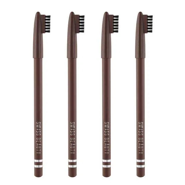 Waterproof Eyebrow Pencil with Brush (Pack of 4, Multicolor) (S4)